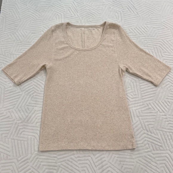 Quince Tops - Quince Women's Organic Cotton Micro-Rib Elbow Sleeve Tee Medium Heather Oatmeal
